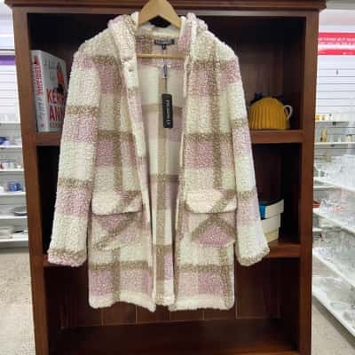 Picadilly Womens  Size S pink multi ‘Modele’ button up, hooded coat 