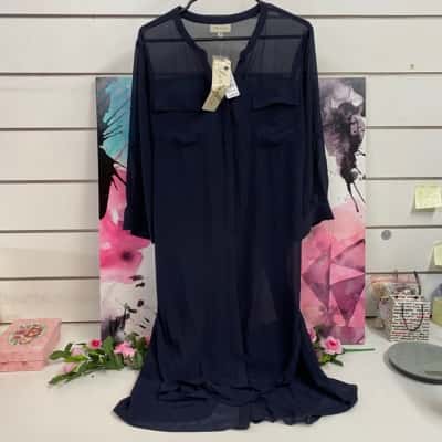 Womens Chiffon Shirt Dress Navy Blue Size 18