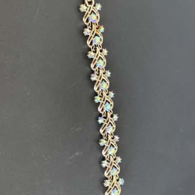 Vintage Coro Aurora Borealis Rhinestone Silver Tone Bracelet