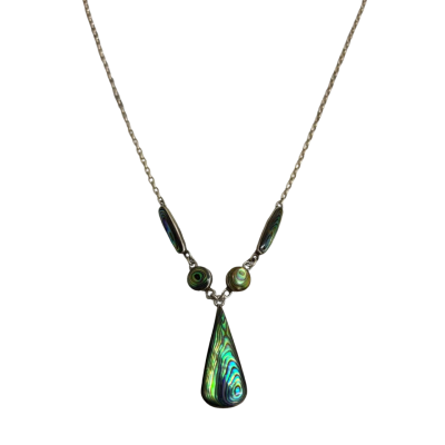 Vintage Sterling Silver & Abalone Drop Necklace 