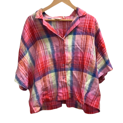 Gorman Women 100% Linen  Size 16 3/4 Sleeve Shirt /Gingham / Pattern 