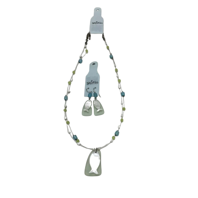 Solares Recycled Sea Glass Necklace & Earrings Set - BNWT