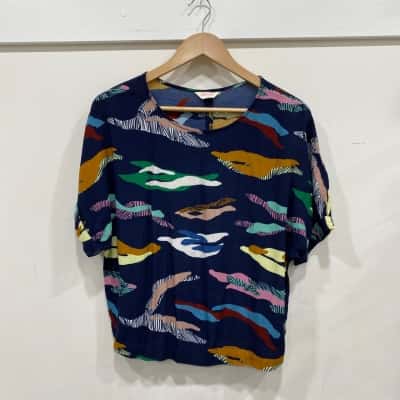 Gorman Womens  Size 8 Short Sleeve Top Multicoloured / Navy Blue 
