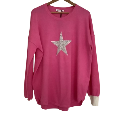BNWT**BETTY BASICS.   Pink Rhinestone Star Knit Jumper.  Size XL 