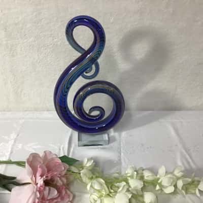 Ken Jasper Decorative Blue / White / Orange Pattern Swirl Glass Sculpture Ornament 