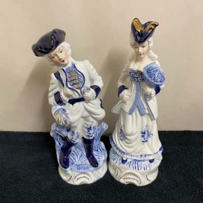Vintage Porcelain Blue and White  Figurines x2
