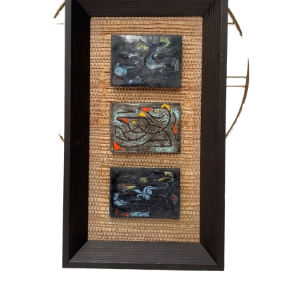 Vintage Enamel Picture ft 3 smaller panels 
