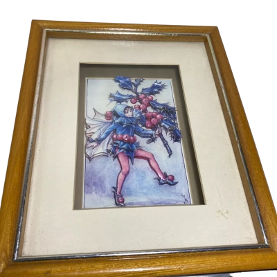 3D decoupage art piece featuring the "Holly Fairy" illustration by Cicely Mary Barker