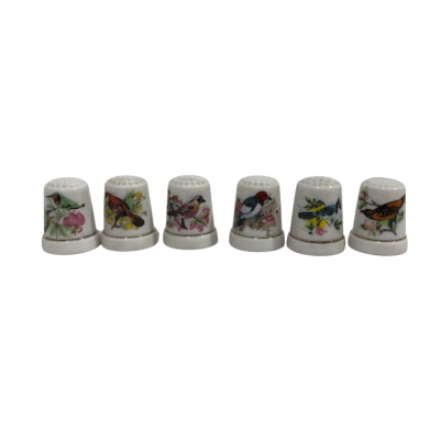 6x Porcelain Bird Thimbles 