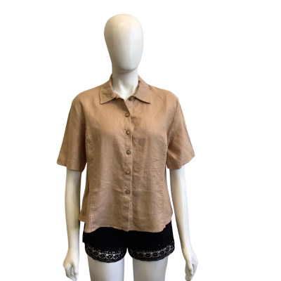  Rodney Clark Women's Size 14 Short Sleeve Linen Shirt Brown 