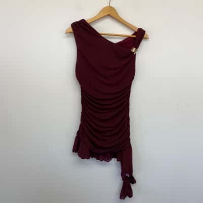 Boohoo Burgundy Asymmetric Trim Detail Drape Mini Dress Size 12 