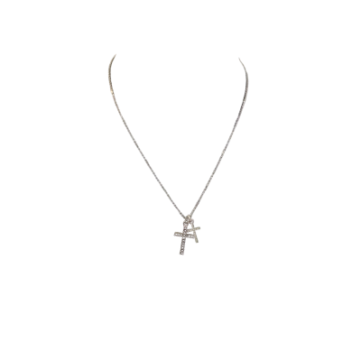 Silver Tone Swarovski Crystal Crosses Necklace Black + Clear
