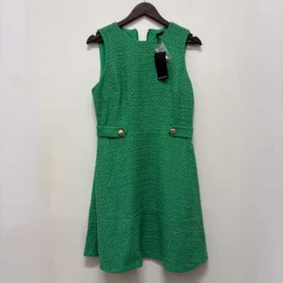  BNWT Portmans Size 12 Green Tweed Style Sleeveless Midi Dress