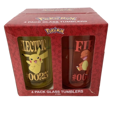 POKÉMON - 4 Pack Glass Tumblers (473 ml) RRP $39.00
