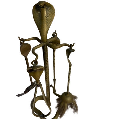 Vintage Brass Fireplace Companion Set- Cobra Snake with matching hearth tools