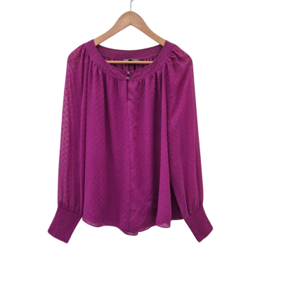 Jacqui-E Womens  Size 18 Long Sleeve Shirt Purple Sheer Sleeves