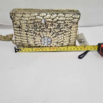 Adorne Womens Clutch Black  / Gold with gold chain