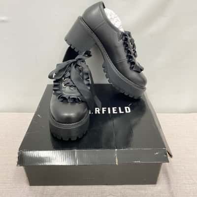 Dangerfield Women's Platform Heels Shoes Ribbon Lace Size 39 Black RRP$99