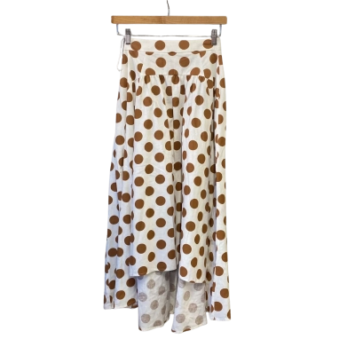 Mister Zimi Womens  Size 6 Asymmetrical Hemline Skirt Brown / Polka Dot / White 