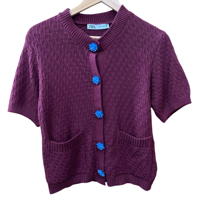 Zara Burgundy Beaded Cardigan Size M 