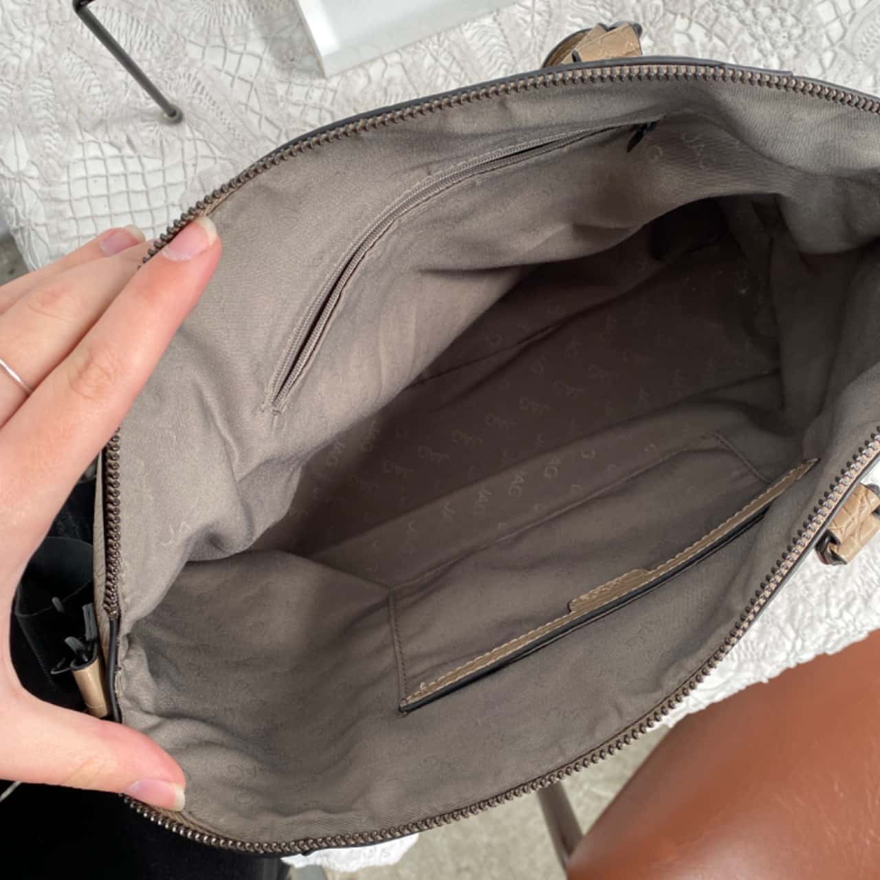 Jag Womens Handbag in Beige with Black Strap and Detailing(s)