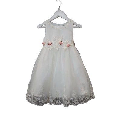 Ollies Place Kids  Size 0 White Dress with Pink Flowers