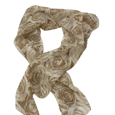 Vintage Womens Sheer Scarf Beige / Brown Floral 35 x 150 cm 