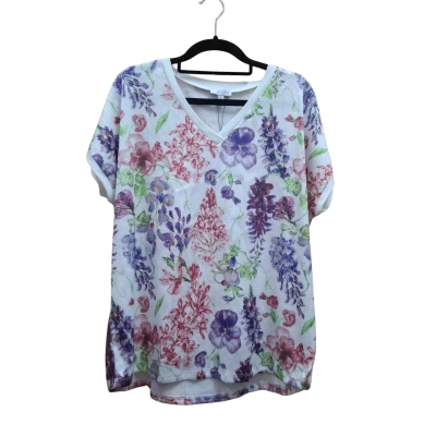 W. Lane Womens  Size L Short Sleeve Shirt Floral / Green / Pink  / Purple 