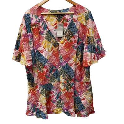 Autograph Sunset Garden Wall Patch Button Peplum Top Size 22