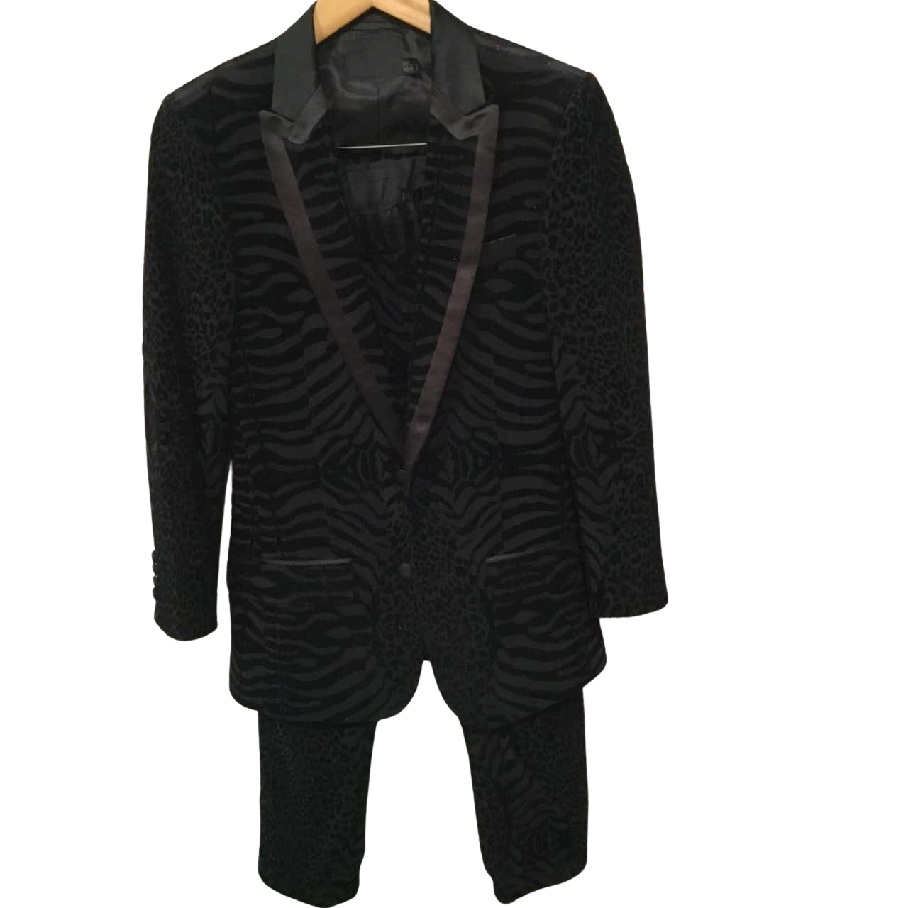 2 Piece ASOS Women’s Black Velvet Animal Print tuxedo suit size 10