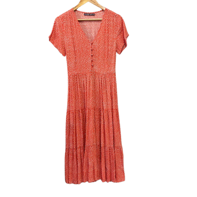 Mister Zimi Womens  Size 8 Short Sleeve Dress  Cream / Orange / Polka Dot 