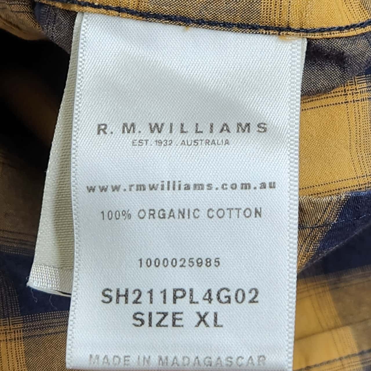 R.M. Williams Mens Size L Short Sleeve Brown / Checked / Navy Blue