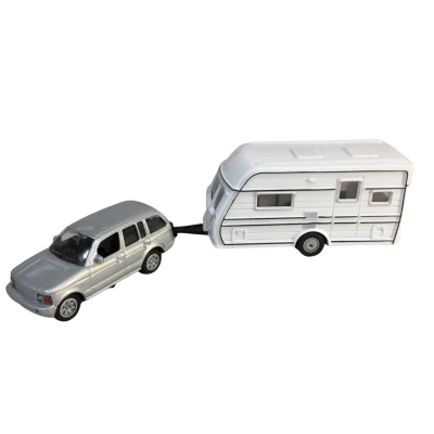 Toy Silver Car and Caravan 