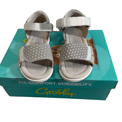 Grosby Kids Grey / Silver Leather Sandals. Size 6.