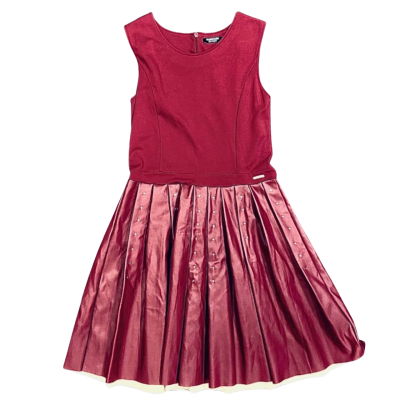 Marciano Size 16 Dark Red Sleeveless Dress & Leather, Golden-Studded Skirt