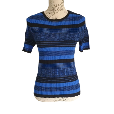 Portmans Womens  Size M Short Sleeve Top Black  / Blue Striped BNWT