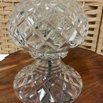 Vintage Antique 2 piece Diamond Cut Glass Lamp Lounge Bedside Collectable Birthday Wedding Gift Art Deco 