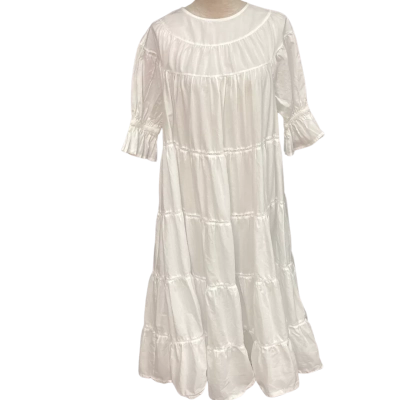  Merlette   Size XS Tiered Voluminous Short Sleeve Dress White 