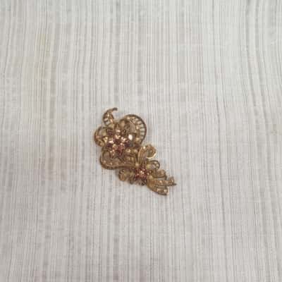 Vintage Looking /Gold Tone Ornate /Champagne & Amber Coloured Diamante /Flower /Gemstone /Brooch 