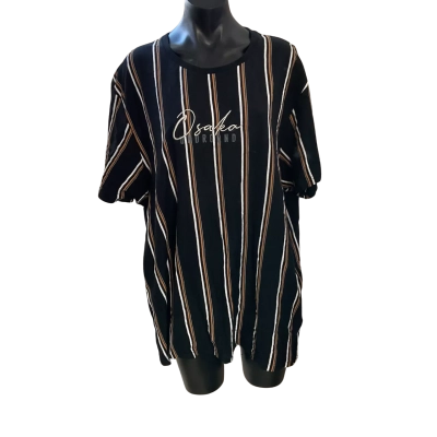 Connor Mens  Size XXXL Short Sleeve T-shirt Black  / Brown / Pinstriped / White 
