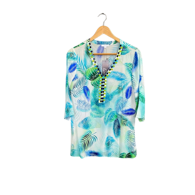 W.Lane Blue/Green fern print Kaftan top Women's size 8 