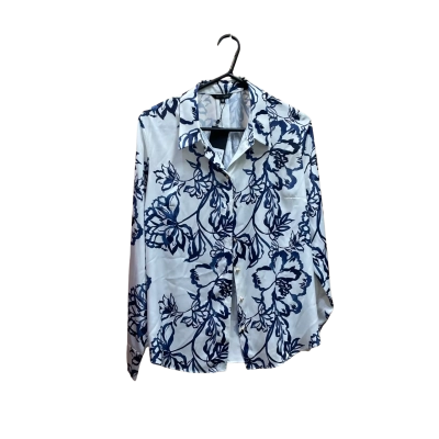 Portmans Womens  Size 12 Button Up Top / Long Sleeve Shirt Blue / Floral / White 