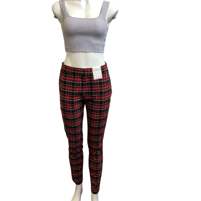 Brand New Tommy Hilfiger Womens  Size 8 Pull On Checked Pants Black / Red Mix