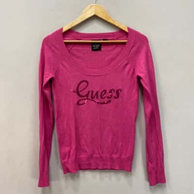 Guess Womens Light knit top Size S Pink sequin logo