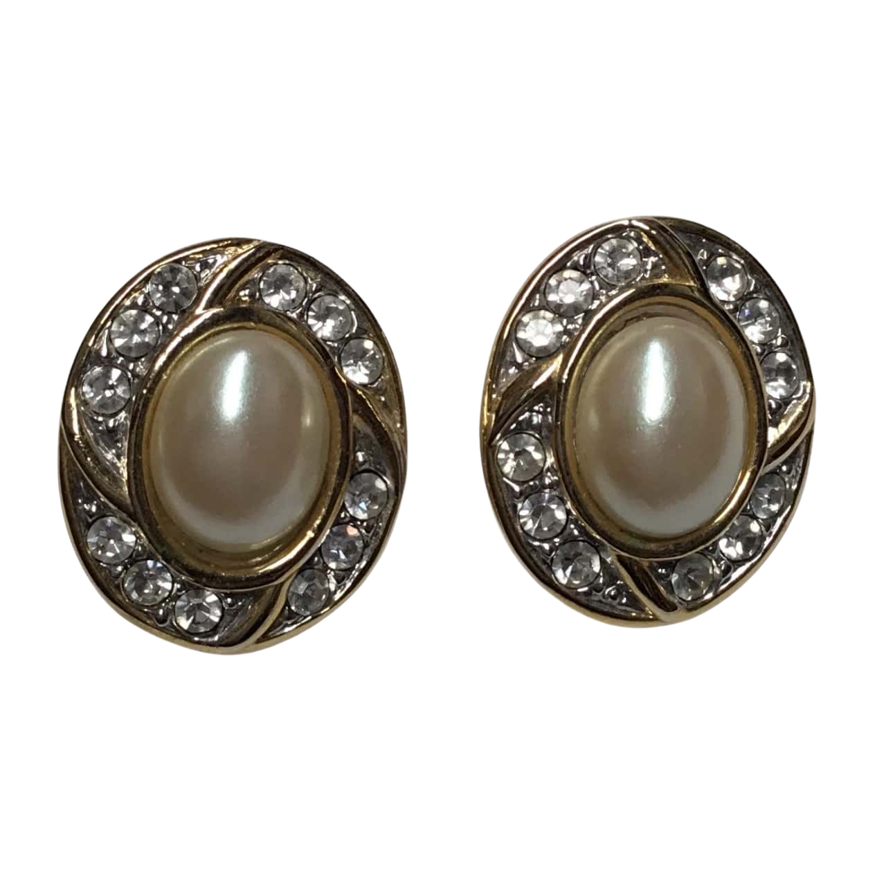 Diamanté & Faux Pearl ClipOn Earrings With Gold Trim Excellent