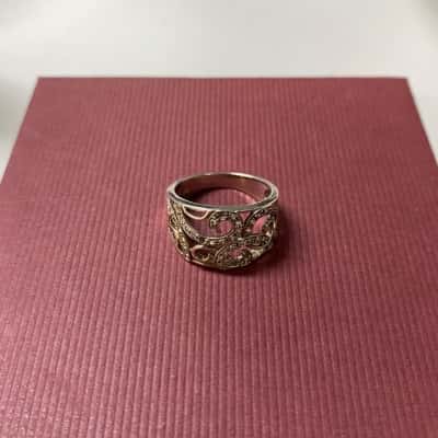 Womens 925 Pave Accent Filigree Ring with Clear Stones