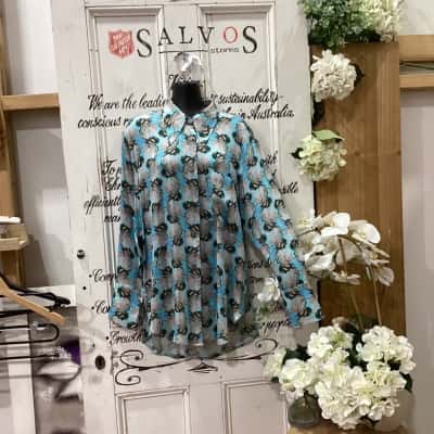 NGALI AUSTRALIA BRAND! Womens  Size 2 Blouse Blue / Brown / Green / Grey / Pattern! BEAUTIFUL BUTTON UP LONG SLEEVE BLOUSE! GREAT FOR DRESSING UP OR DOWN! PERFECT FOR ANY OCCASION!