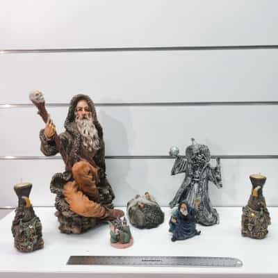 Vintage Wizard & Fantasy Figurine Job Lot - Mixed Bundle of Mythical Resin Statues & Gothic Gargoyle Candle Holders