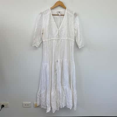 Jaase White Broderie Short Sleeve Maxi Dress Size L 