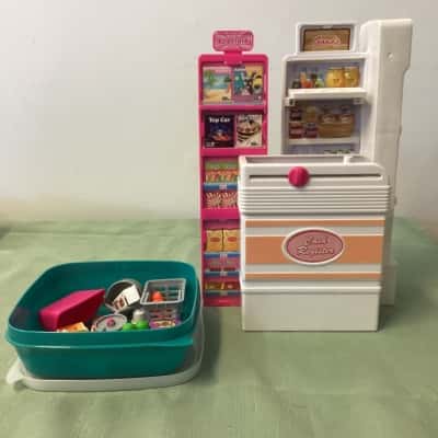 Vintage Toy Grocery Store Playset with Cash Register, Fridge & Food